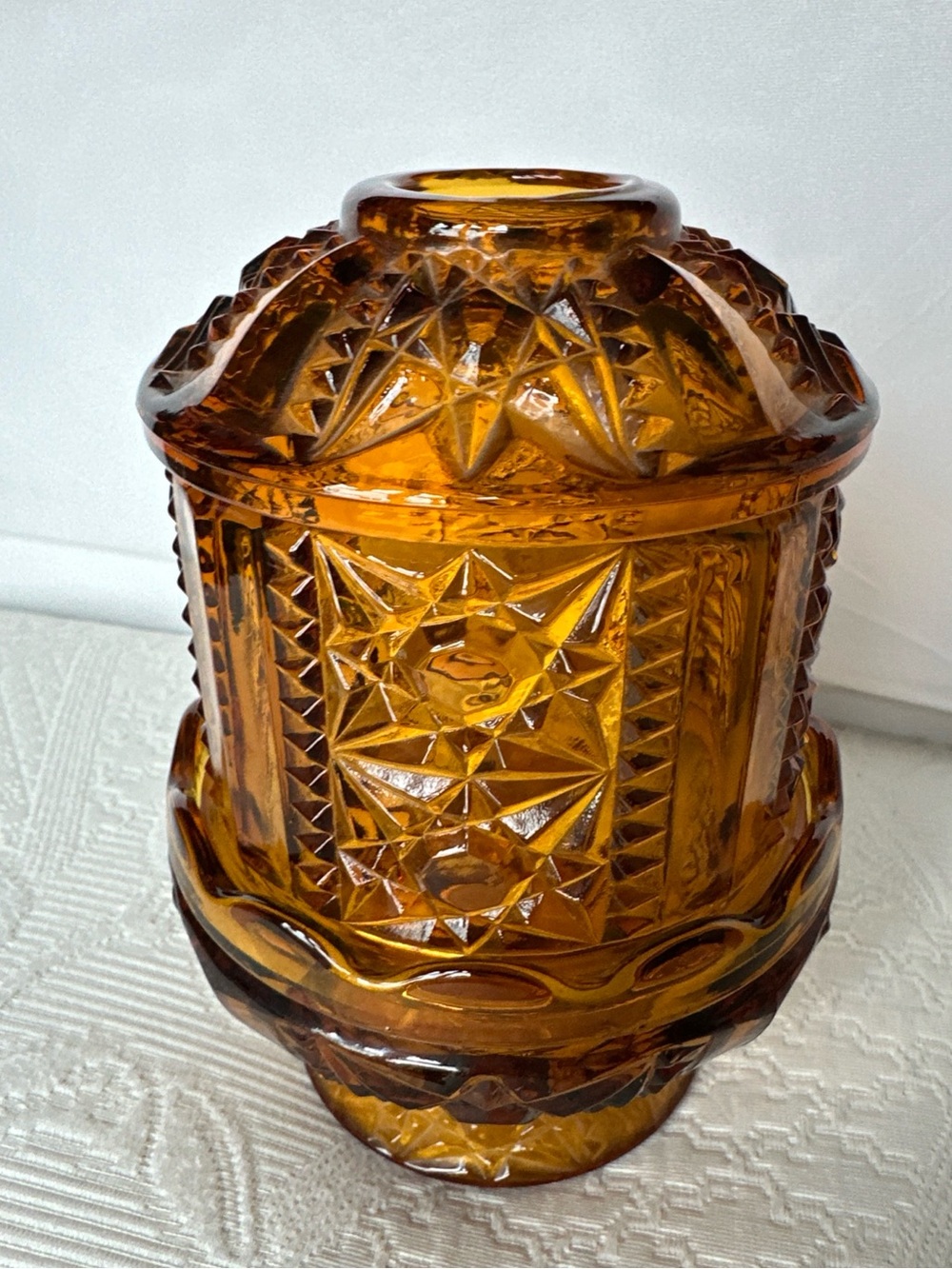Vintage Indiana, Fairy Lamp Amber Pressed Glass Decorative Jar - Home Accents